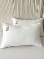 2pcs White And Pink Rose Embroidery Brushed Fabric Pillowcases