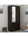 2-Door Wardrobe Armoire with Drawers, Mirror and Clothing Rod for Bedroom White