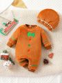 SHEIN Baby Boy Bow Front Button Up Jumpsuit & Hat