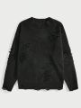 ROMWE Grunge Punk Men's Ripped Hollow Crew Neck Sweater Is Suitable For Daily Use In Spring, Autumn And Winter