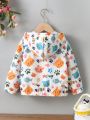 SHEIN Kids HYPEME Little Girls' Cute Cat Pattern Printed Hooded Jacket With Oversized Fit And Drop Shoulders