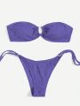 SHEIN Swim Basics Ring Linked Bandeau Tie Side Bikini Swimsuit