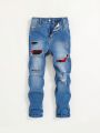 SHEIN Tween Boy Ripped Patched Jeans