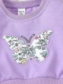 Baby Girls' Butterfly & Floral Printed 2-In-1 Long Sleeve Sweatshirt