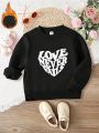 Little Girls' Letter Heart Print Pullover Sweatshirt