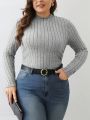 SHEIN Frenchy Women's Plus Size Stand Collar T-shirt