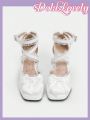 Dola Lovely Faux Pearl Decor Ankle Strap Chunky Mary Janes Shoes
