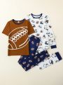 Boys' Sporty & Comfy 4pcs/Set Homewear With Cute & Fun Cartoon Print