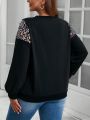 SHEIN LUNE Plus Size Women's Glittery Splicing Round Neck Sweatshirt
