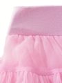 SHEIN Kids FANZEY Toddler Girls' Pink Fluffy Mesh Tutu Skirt