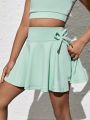 Girls' Mint Green Skort With High Elasticity, Moisture-Wicking, Breathable For Outdoor Sports Like Cycling, Running, Indoor Dancing, Workout Training