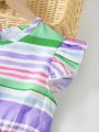 SHEIN Kids SUNSHNE Tween Girl Striped Ruffle Trim Dress