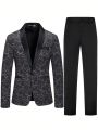 Manfinity Men's Printed Shawl Collar Suit Jacket And Solid Color Dress Pants Suit Set