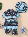 Baby Boy's Holiday Casual Coconut Tree Printed Romper With Hat