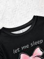 SHEIN 3pcs/Set Tween Girl'S Daily Casual Knit Round Neck Short-Sleeved T-Shirt With Slogan Print And Shorts And Long Pants For Home