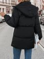 SHEIN Frenchy Women'S Solid Color Hooded Single Breasted Zipper Padded Jacket