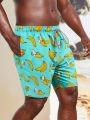 Men's Banana Print Drawstring Waist Beach Shorts Plus Size