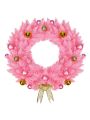 Costway 24'' Artificial PVC Christmas Wreath 140 Tips w/ Ornament Balls & Golden Bow Pink