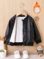 Baby Boy Zip Up Thermal Lined PU Leather Bomber Jacket