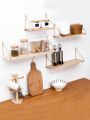 1pc Wooden & Iron Wall Mounted Storage Rack Without Drilling