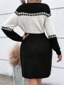 SHEIN Essnce Colorblock Drop Shoulder Belted Sweater Dress
