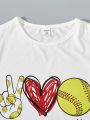 Tween Girls' Heart Pattern Printed Casual Summer T-Shirt