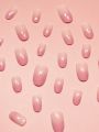 24pcs/set Pure Pink Ombre Medium To Long Oval-shaped Nail Art Stickers For Sweet Girls In Summer +1pc Jelly Glue + 1pc Nail File