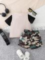Infant Boys' Cool Style Vest T-Shirt And Camouflage Shorts 3pcs/Set Summer Outfits