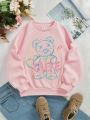 Girls' Casual Cartoon Pattern Long-sleeved Round Neck Sweatshirt Suitable For Autumn And Winter