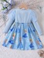 SHEIN Kids QTFun Toddler Girls' Long Sleeve Cartoon Princess Printed Dress For Autumn And Winter