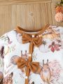 Baby Girls' Squirrel Printed Romper With Bowknot Detail
