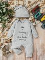 Infant Baby'S Long Sleeve Romper With Slogan Print