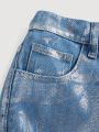 SHEIN Teen Girls' Metallic Loose Fit Jeans