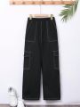 SHEIN Tween Boys Loose College Woven Solid Color Straight Pants