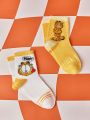 GARFIELD X SHEIN 2 Pairs Breathable And Sweat Absorbent Mid-Calf Socks For Children, Suitable For School