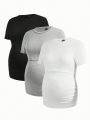 SHEIN 3pcs Maternity Round Neck Short Sleeve Nursing T-Shirt