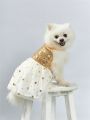 PETSIN Gold Sequins Decor Mesh Pet Dress With Star Foil Print, Fits Both Cats And Dogs