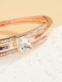 1pc Trendy Stainless Steel Bracelet With Micro-inlaid Diamond, Nice Accessory For Daily Wear