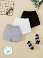 3pcs/Set Baby Boy Basic Shorts In Black, White And Grey
