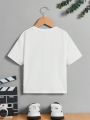 SHEIN Kids EVRYDAY Young Boy Casual & Comfortable Crown & Letter Printed Short Sleeve T-Shirt