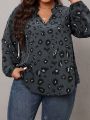 SHEIN LUNE Plus Size Women's Printed Shirt With Notched Collar