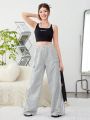 Teen Girls' Knitted Striped Wide Leg Casual Pants With Elastic Waist And Side Stripe Detail