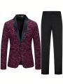 Manfinity Men'S Printed Shawl Collar Suit Jacket And Solid Color Trousers Set