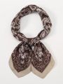 1pc Women's Brown Cashew Printed Square Silk Scarf Headscarf Wrap Decoration Scarf, Suitable For Daily Use