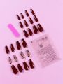 ROMWE 24pcs Water Ink New Shoot Fake Nails With Jelly Glue Included