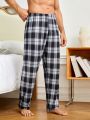 2pcs/Set Men's Casual Plaid Pajama Set
