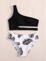Girls Tropical Print Cut Out Bikini Swimsuit