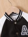 Baby Girls' Letter Embroidered Patch Raglan Sleeve Baseball Jacket