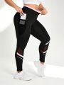 Yoga High Street Plus Size High Elasticity Sport Leggings With Reflective Lines For Street Style