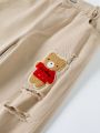 Tween Boy Bear Embroidery Ripped Jeans